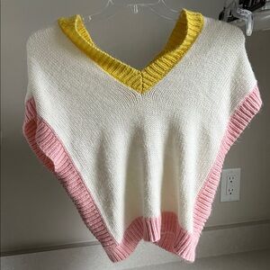 Elegant V-Neck Colorblock Sweater - White, Pink, Yellow